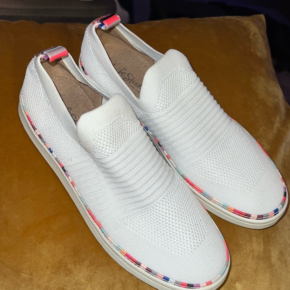 LifeStride Soft System-slip on sneakers. White with colored accents. CUTE!